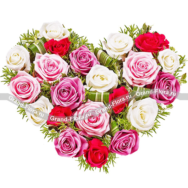 Сердце для Любимых - композиция на оазисе  из роз в виде сердца 
